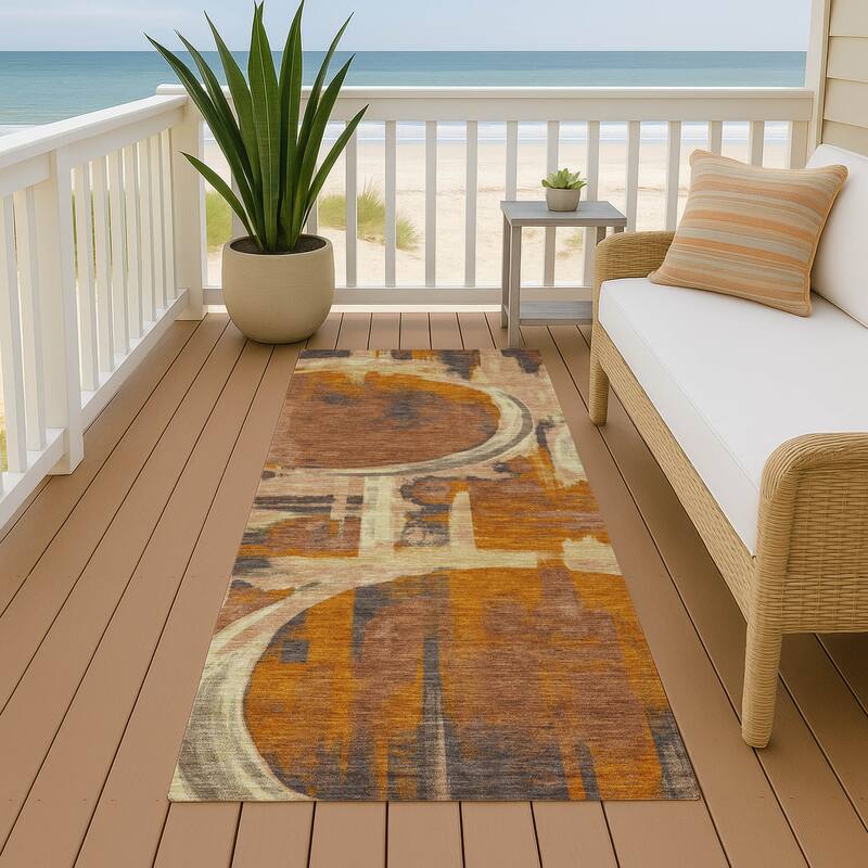 Machine Washable Indoor/ Outdoor Modern Erie Chantille Rug - Paprika - 2'3" x 7'6"