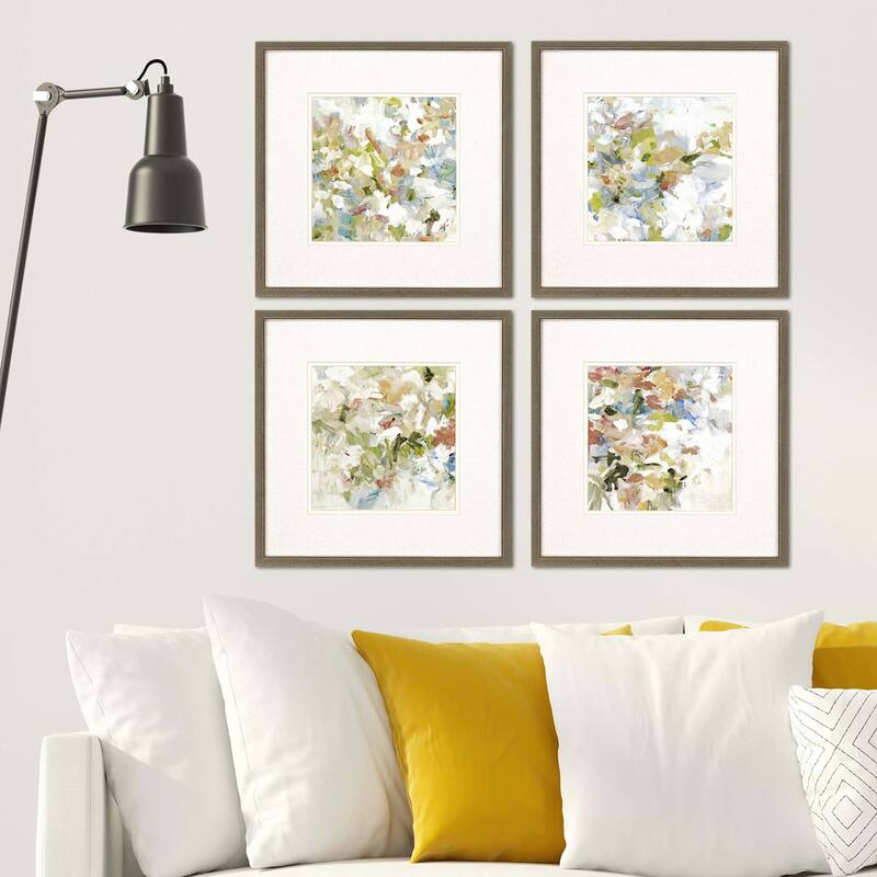 Floral Blush S/4 Framed Art Giclee Under Glass - Multi-Color