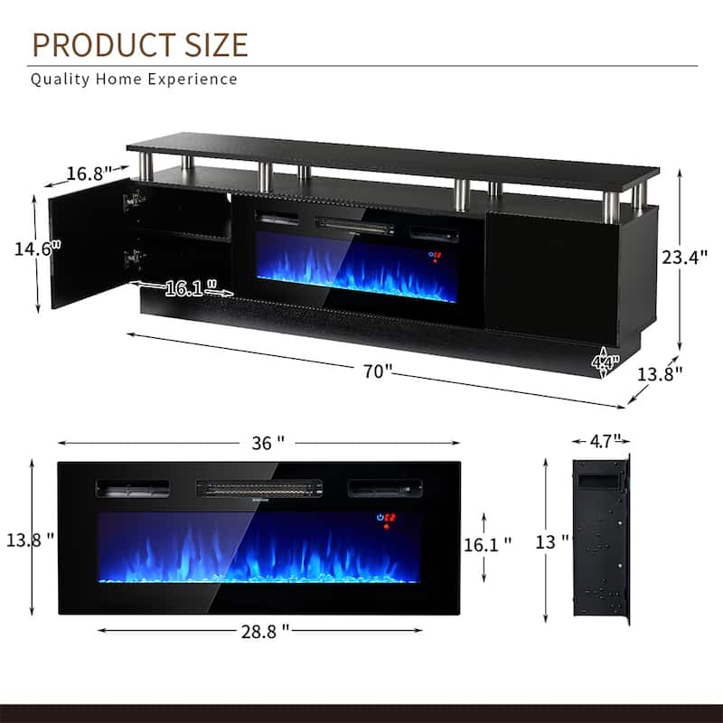 70'' Fireplace TV Stand with 36" Electric Fireplace