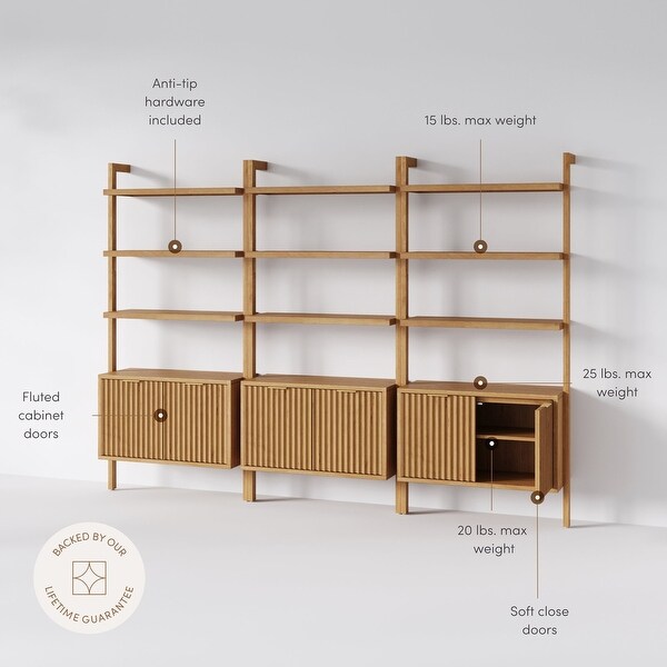 Jasper 3-Shelf Solid Wood Boho Bookshelf, Wall Mounted Bookshelf