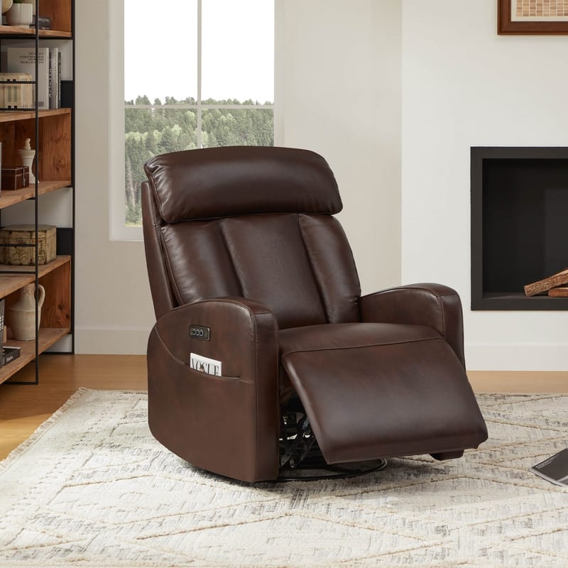 Kinsley Triple Motor Leather Power Swivel Recliner with Adjustable Lumbar - Cognac