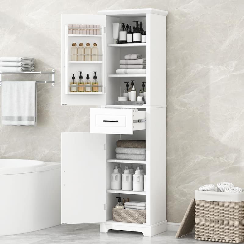 Tall Bathroom Storage Cabinet White Free Standing Cabinet with 2 Doors and Adjustable Shelves - 20 in.W x 11.8 in.L x 72.5 in.H
