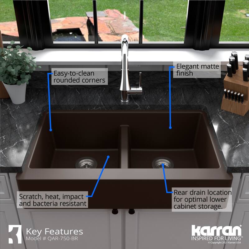 Karran Retrofit Apron Front Quartz Double Bowl Kitchen Sink