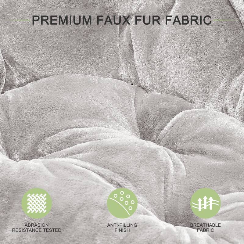 Javlergo Soft Faux Fur Saucer Shaped Comfortable Chair with Foldable Metal Frame, Cozy Chairs, Foldable chairs