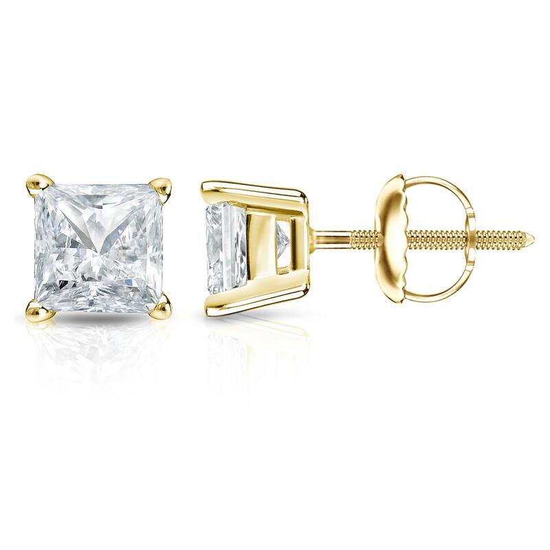 Auriya 1 1/2ctw Princess-cut Diamond Stud Earrings 14k Gold (I-J, SI2-SI3) - Yellow