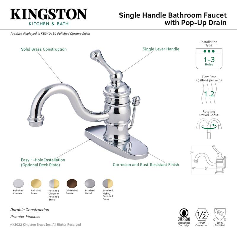 Kingston Brass Victorian Single-Handle Bathroom Faucet with Pop-Up Drain