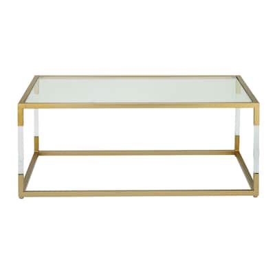 Metal Open Framed Coffee Table with Clear Glass Top and Acrylic Legs - Gold or Clear - Roche River Decor