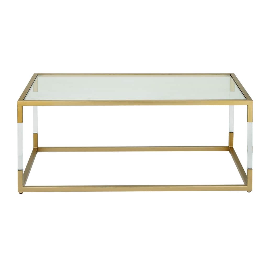 Metal Open Framed Coffee Table with Clear Glass Top and Acrylic Legs - Gold or Clear - Roche River Decor