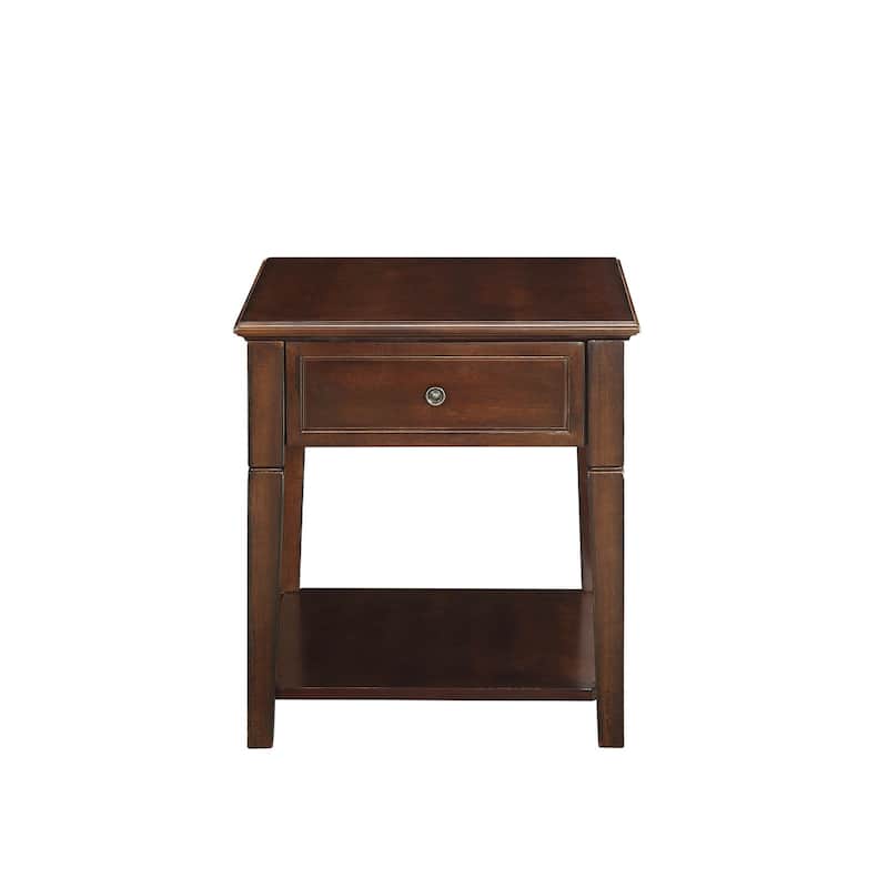 24" Rectangular Brown Wood End Table with Shelf and Drawer Walnut Finish for Bedroom or Living Room - 22''L x 24''W x 24''H