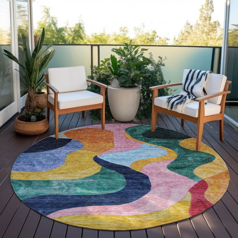 Machine Washable Indoor/ Outdoor Abstract Contemporary Chantille Rug