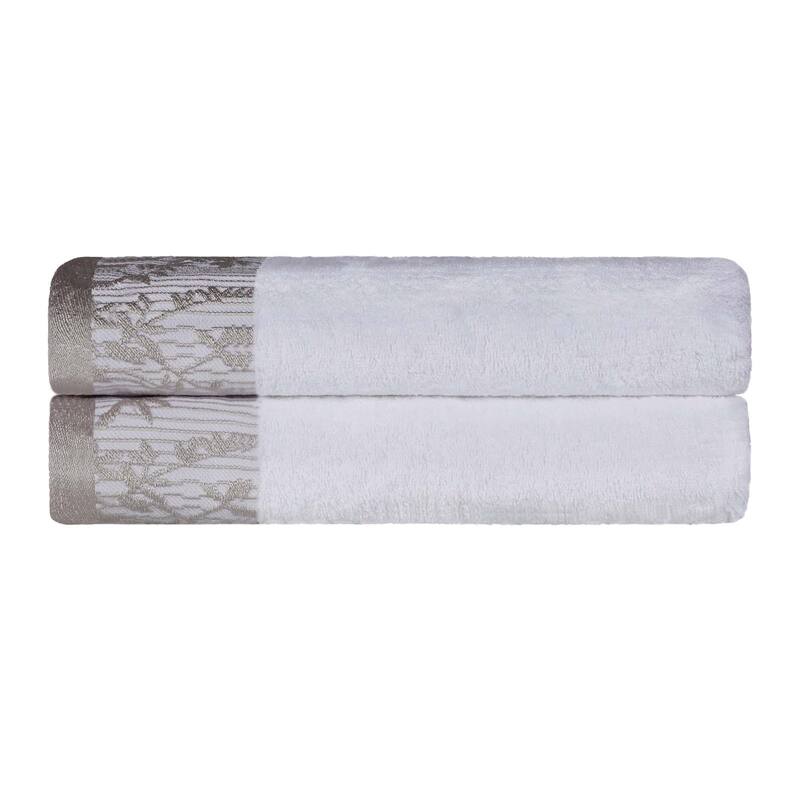Superior Wisteria Cotton Floral Jacquard Border Bath Towel Set