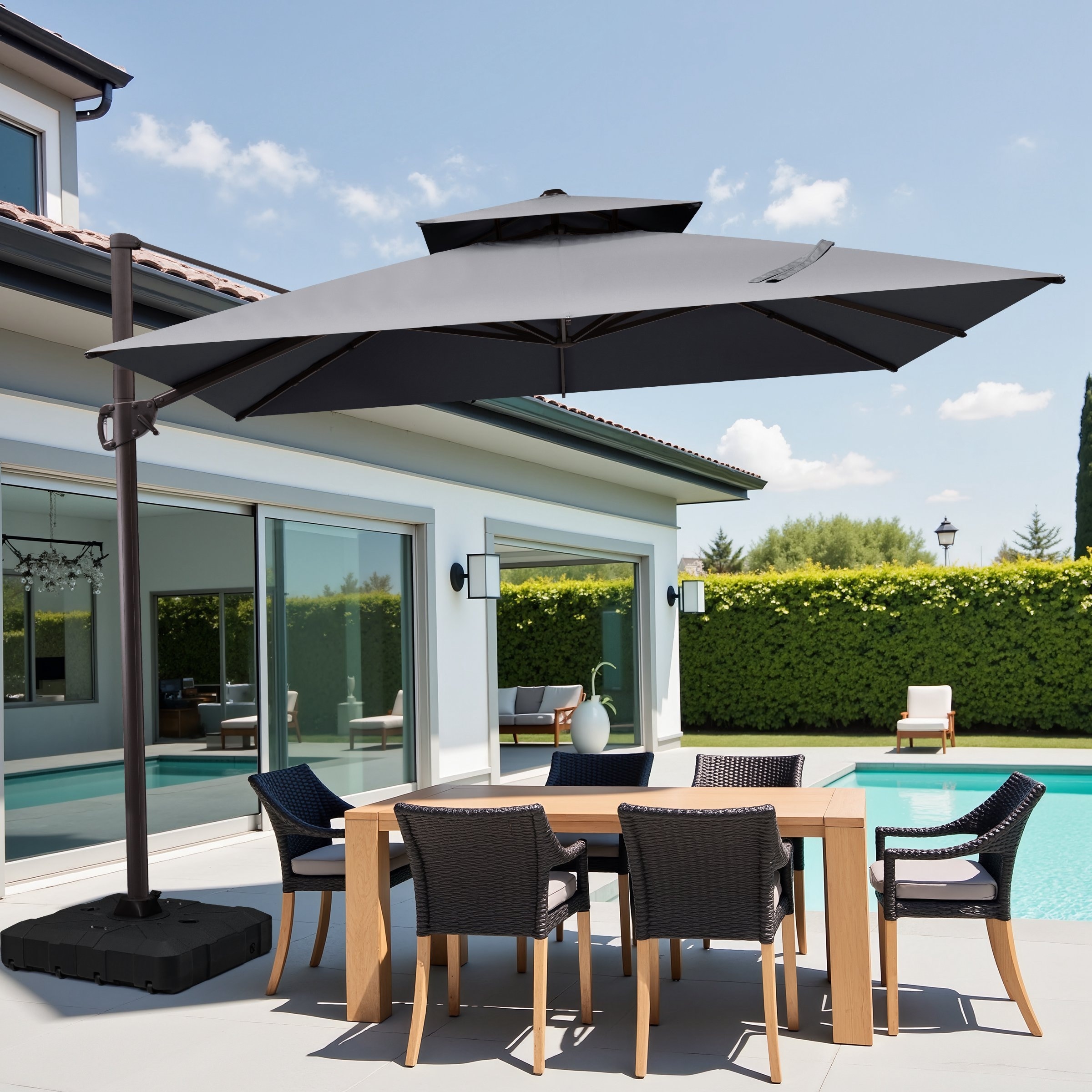 10.5ft Outdoor Square Patio Double Top Cantilever Offset Umbrella with Base Stand