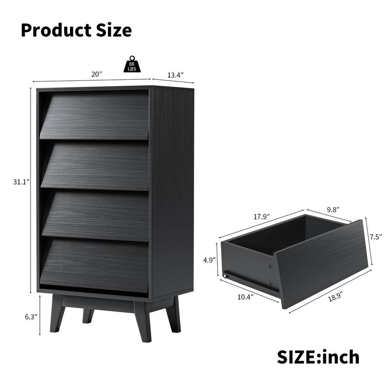 Mid-Century Modern 4-Draw Dresser with Bevel Design