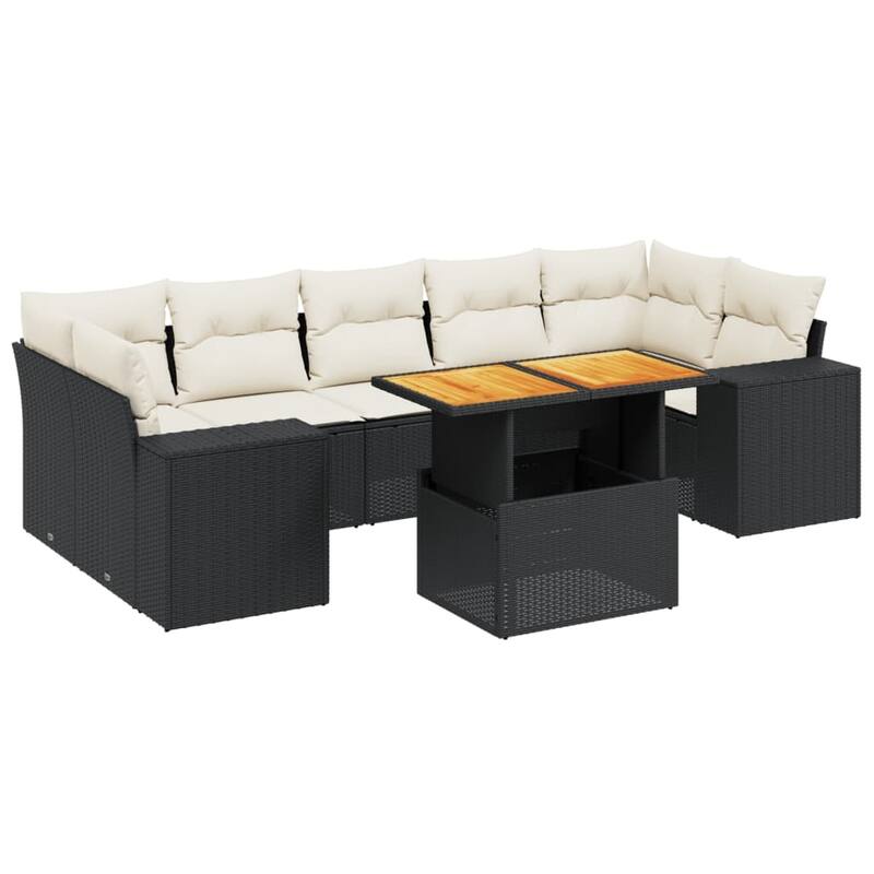 vidaXL Patio Sofa Set with Cushions Balcony Modular Sofas 8 Piece Poly Rattan - 21.7 x 39.4 x 28.7