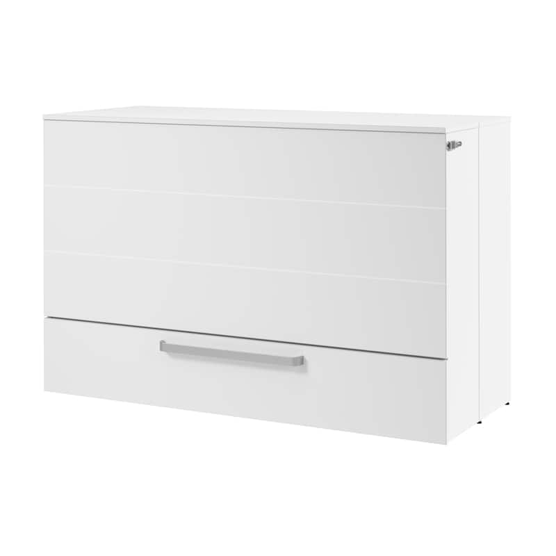 Bestar Borealis 63W Queen Murphy Cabinet Bed with Drawer and Mattress