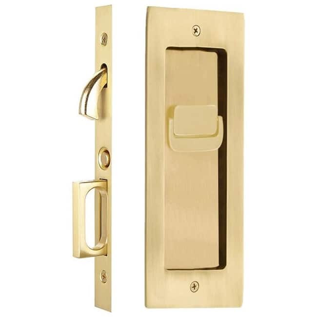 Emtek Modern Rectangular 7-1/4 Inch Privacy Mortise Pocket Door Lock - French Antique