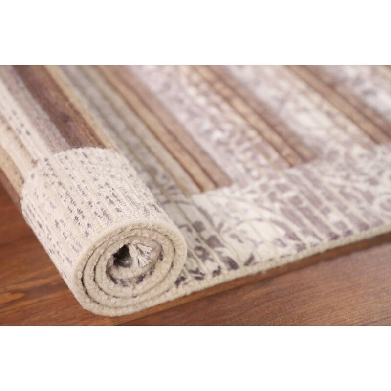 Striped Modern Accent Rug Handmade Abstract Wool Carpet - 2'9"x 5'0"