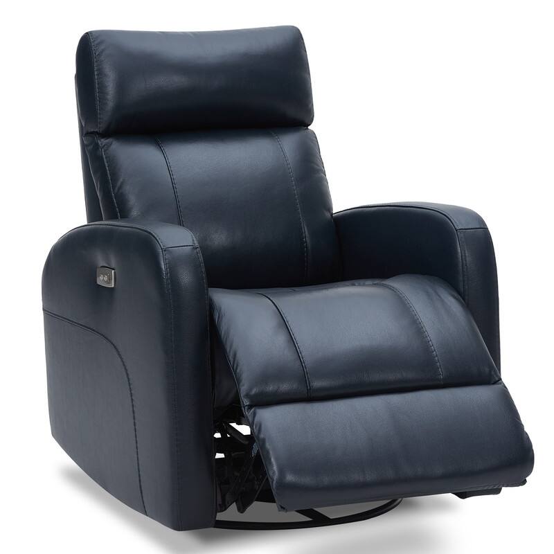 Rowan Power Swivel Glider Rocking Recliner - Navy Blue-Leather