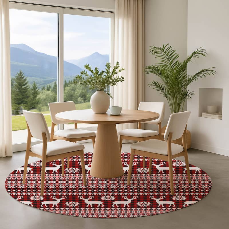 Premium Washable Super Soft Christmas Reindeer Mayfield Rug - Red - 8' x 8'