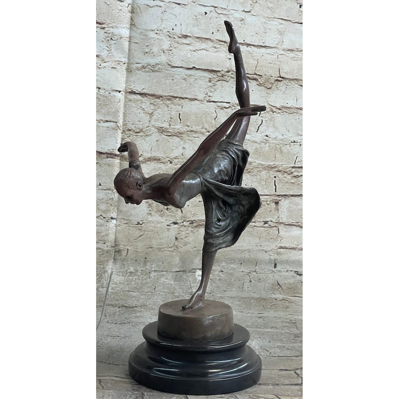 Hot Cast Bronze Ballerina Dancer Girl Sculpture By Aldo Vitaleh On Marble Base