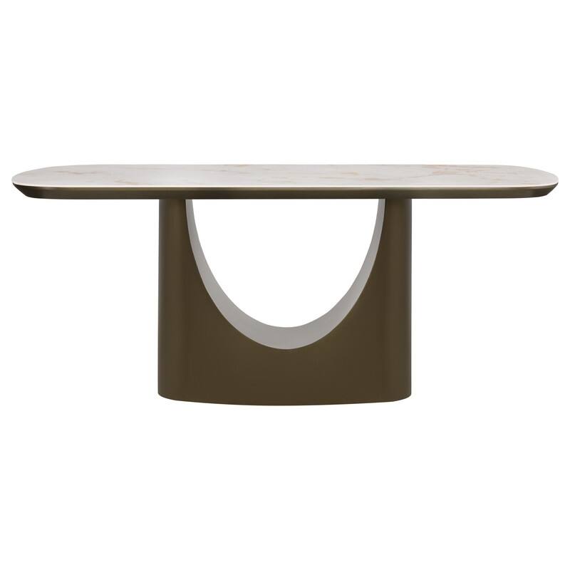 Spruce & Spring Modern Ceramic Top Dining Table with Sculptural Metal Base