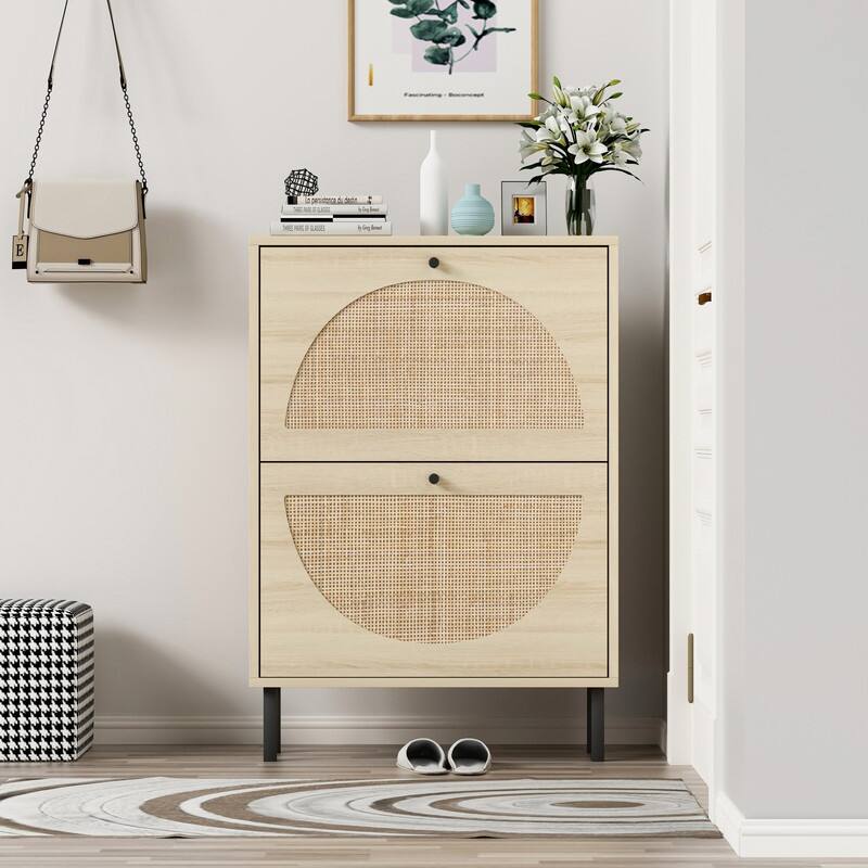 Natural Rattan 2-door Shoe Cabinet Shoe Organizer