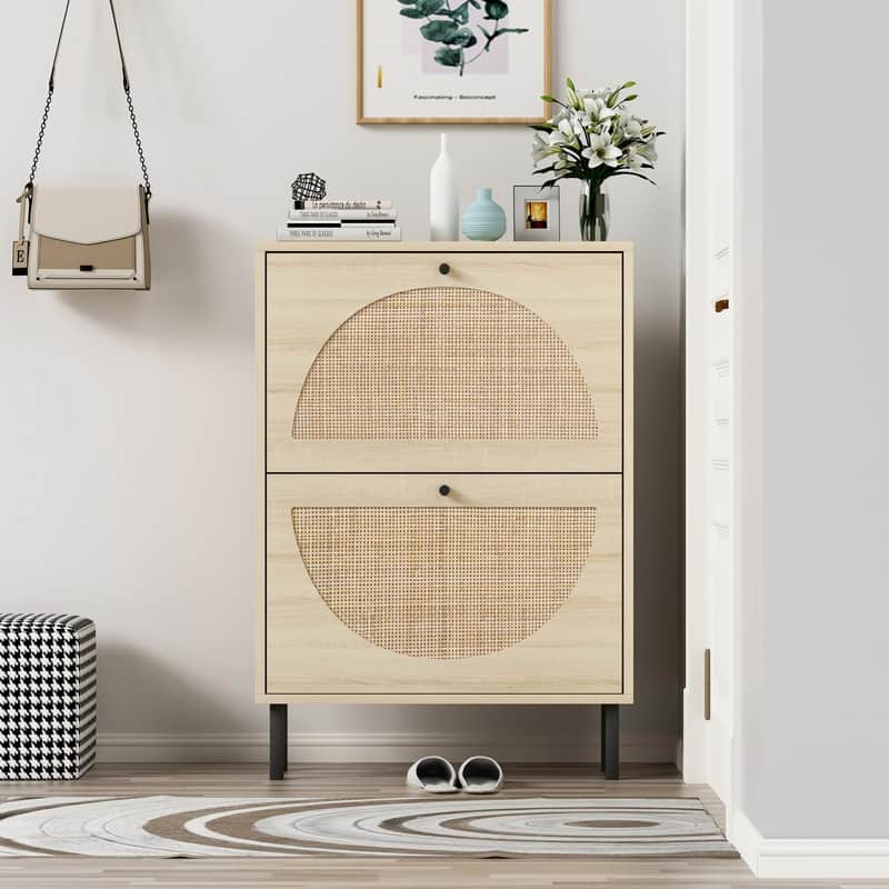 Natural Rattan 2-door Shoe Cabinet Shoe Organizer