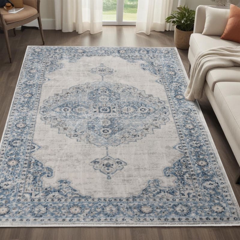 Superior Demelza Traditional Oriental Medallion Indoor Runner or Area Rug - 5' x 7' - Blue