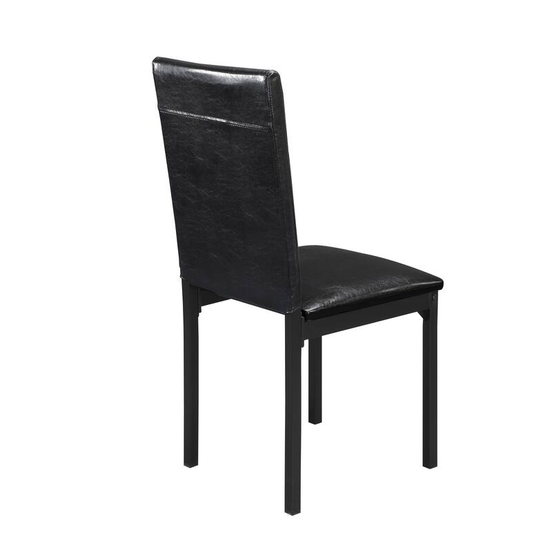 2pc Writing Desk and Chair Set Black Finish Metal Frame Faux Leather Upholstery Small Space Furniture Home Office