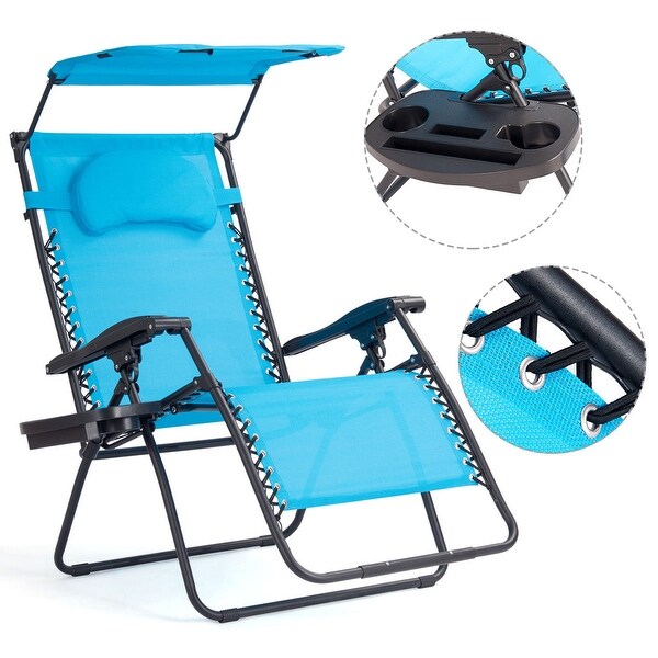 Gymax Folding Recliner Zero Gravity Lounge Chair W Shade Canopy