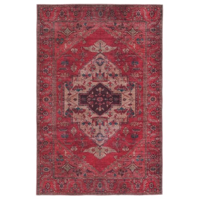 Monroe Machine Washable Medallion Red/ Brown Area Rug