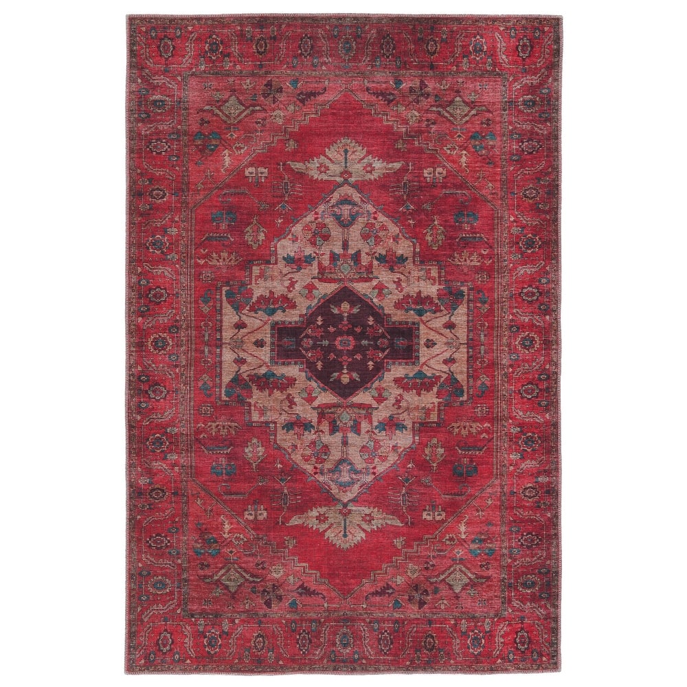 Monroe Machine Washable Medallion Red/ Brown Area Rug