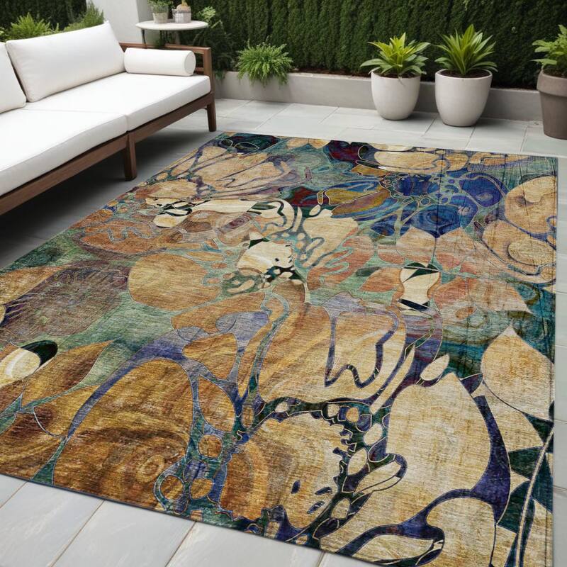 Alsiz Unique Abstract Weather Resistant Timeless Fusion Runner Outdoor Rug