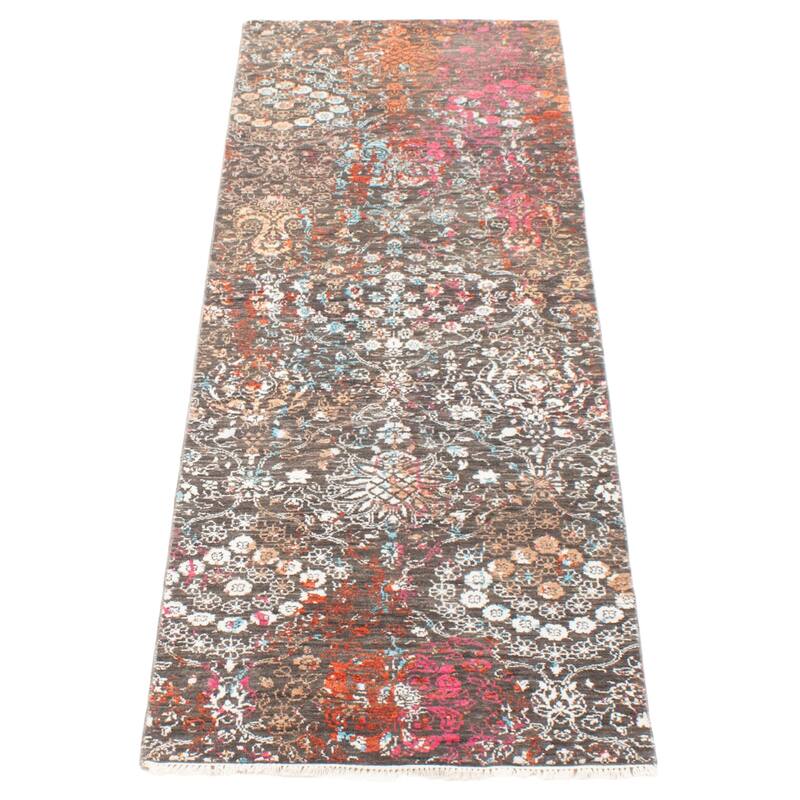 ECARPETGALLERY Hand-knotted Heritage Grey Silk, Wool Rug - 2' 7" x 8' 1"