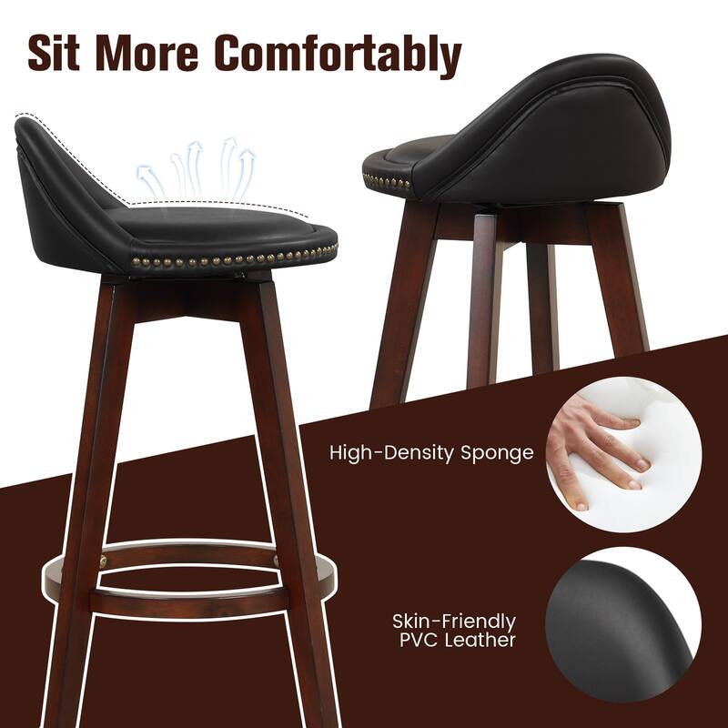 Costway Set of 2 Upholstered Swivel Barstools 29'' Wooden Dining - See Details