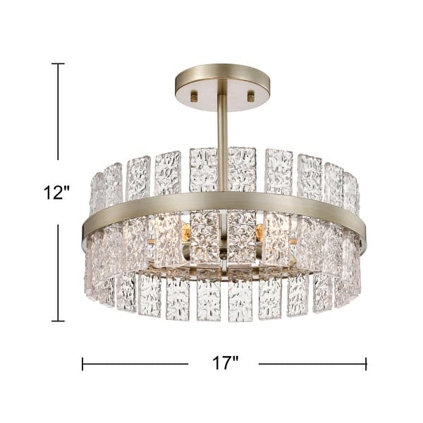dimension image slide 3 of 4, Jojospring Casandra 4-light Drum Glass Strip Flush Mount