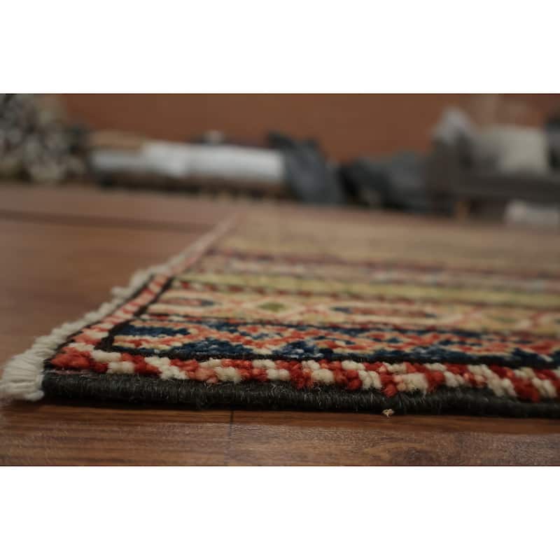 Hand Knotted Oriental 100% Wool Carpet Traditional Geometric Multi-Colored Kazak Area Rug - 5' 11'' X 3' 10''