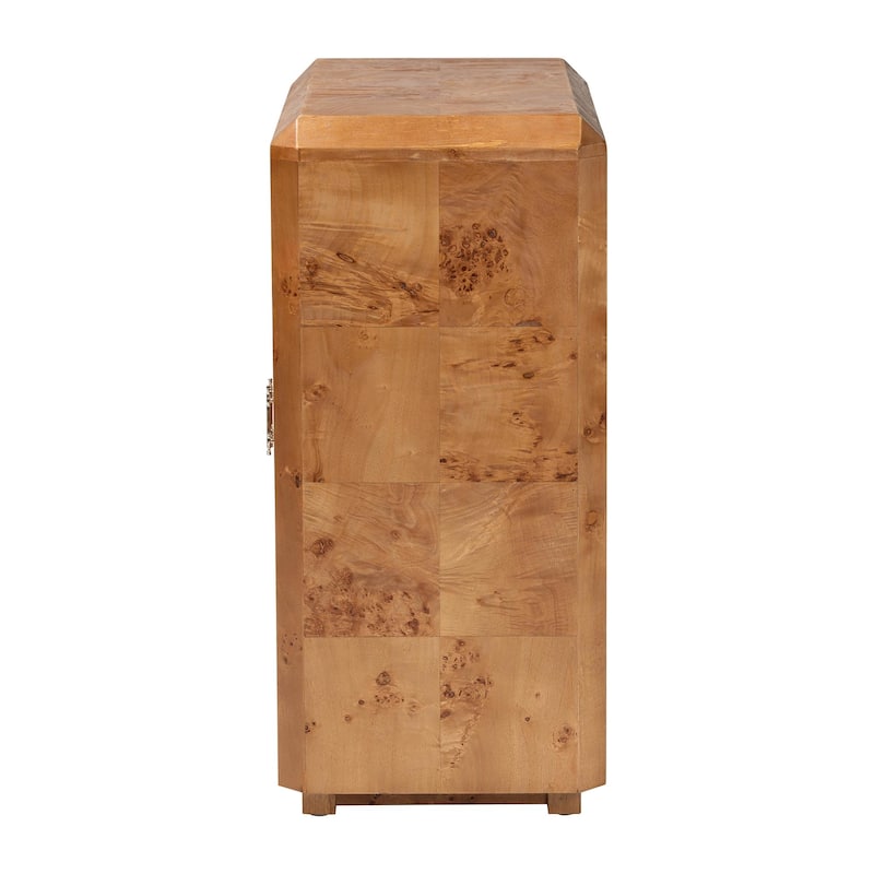 Valora Real Burl Wood Storage Cabinet - Modern Accent Cupboard with Double Doors and Brass Handles, Elegant Sideboard