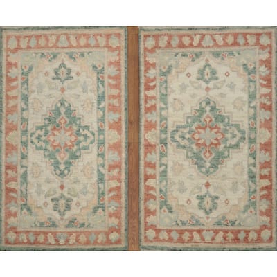 Hand Knotted Oriental 100% Wool Carpet Transitional Floral Beige & Ivories Oushak Area Rug - 3' 0'' X 2' 1''