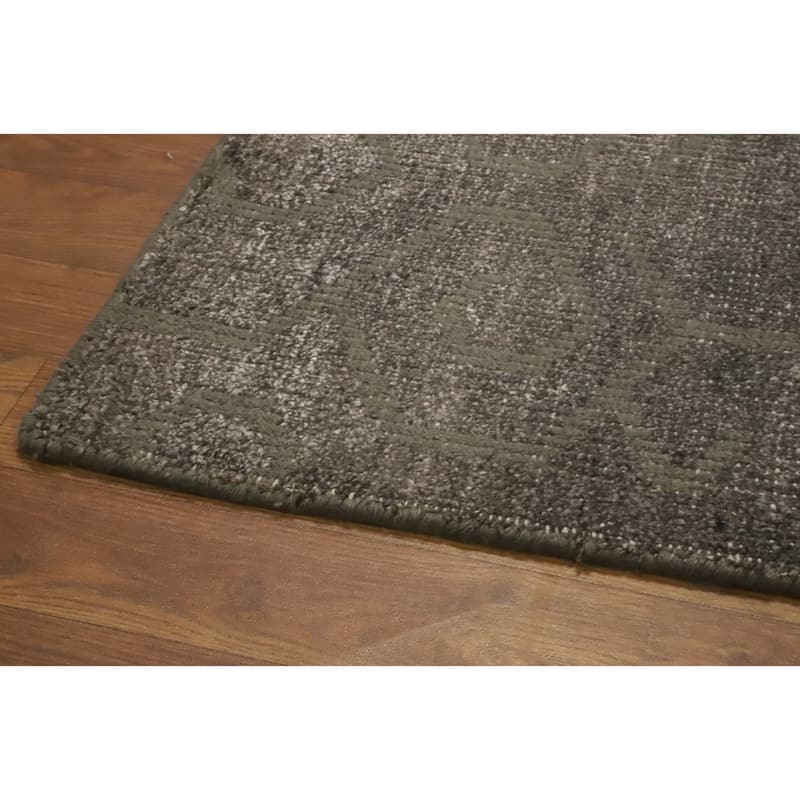 Hand-knotted Modern Wool Grey Geometric Area Rug Oriental Carpet - 8' 0'' X 5' 2''