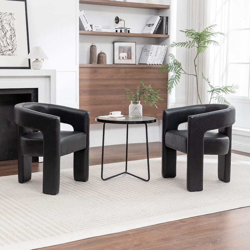 SEYNAR Modern Glam PU Leather Upholstered Dining Chair, Open-Back Accent Chair Set of 2