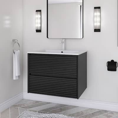 24/30/36 inch Plywood Wall-Mounted Floating Bathroom Vanity with Sink