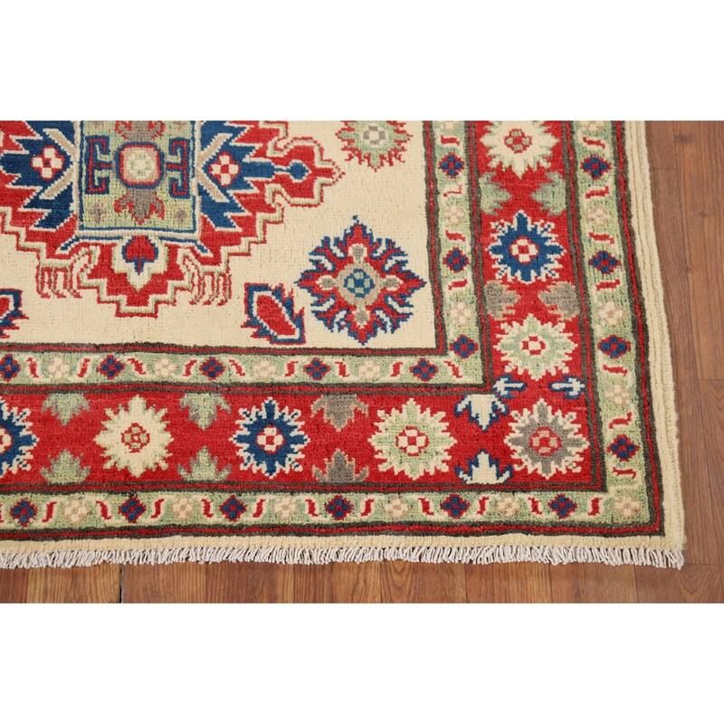 Beige Geometric Kazak Foyer Rug Oriental Handmade Wool Carpet - 3'6" x 5'1"