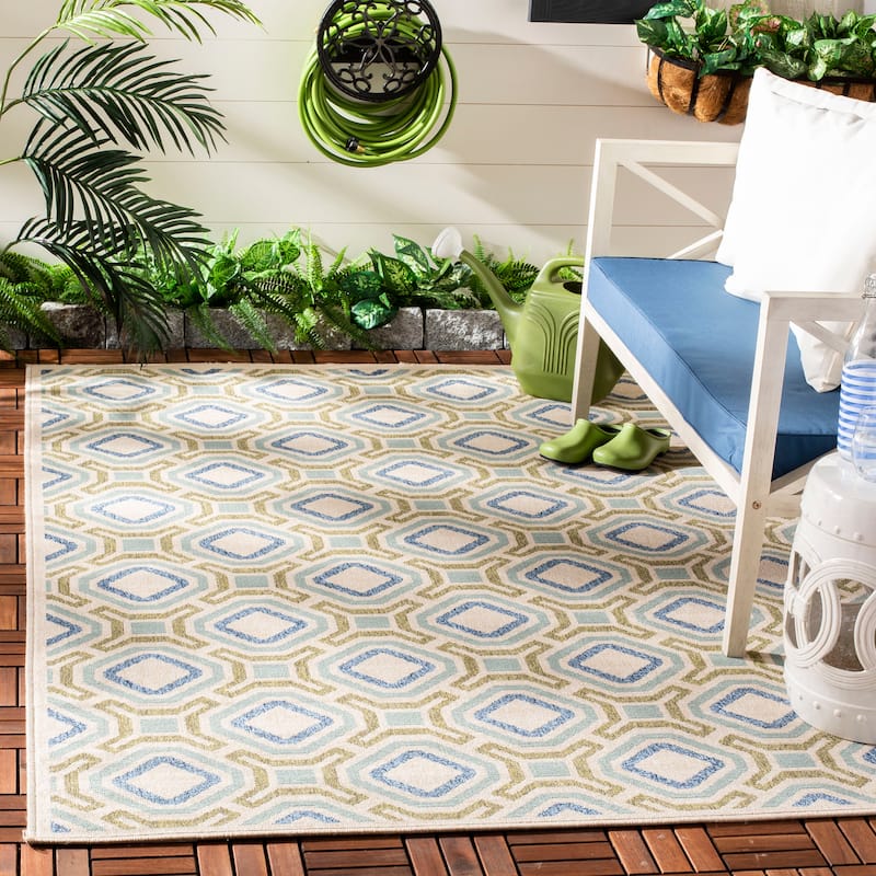 SAFAVIEH Veranda Marjetka Indoor/ Outdoor Waterproof Patio Backyard Rug - 8' x 11' - Cream/Green