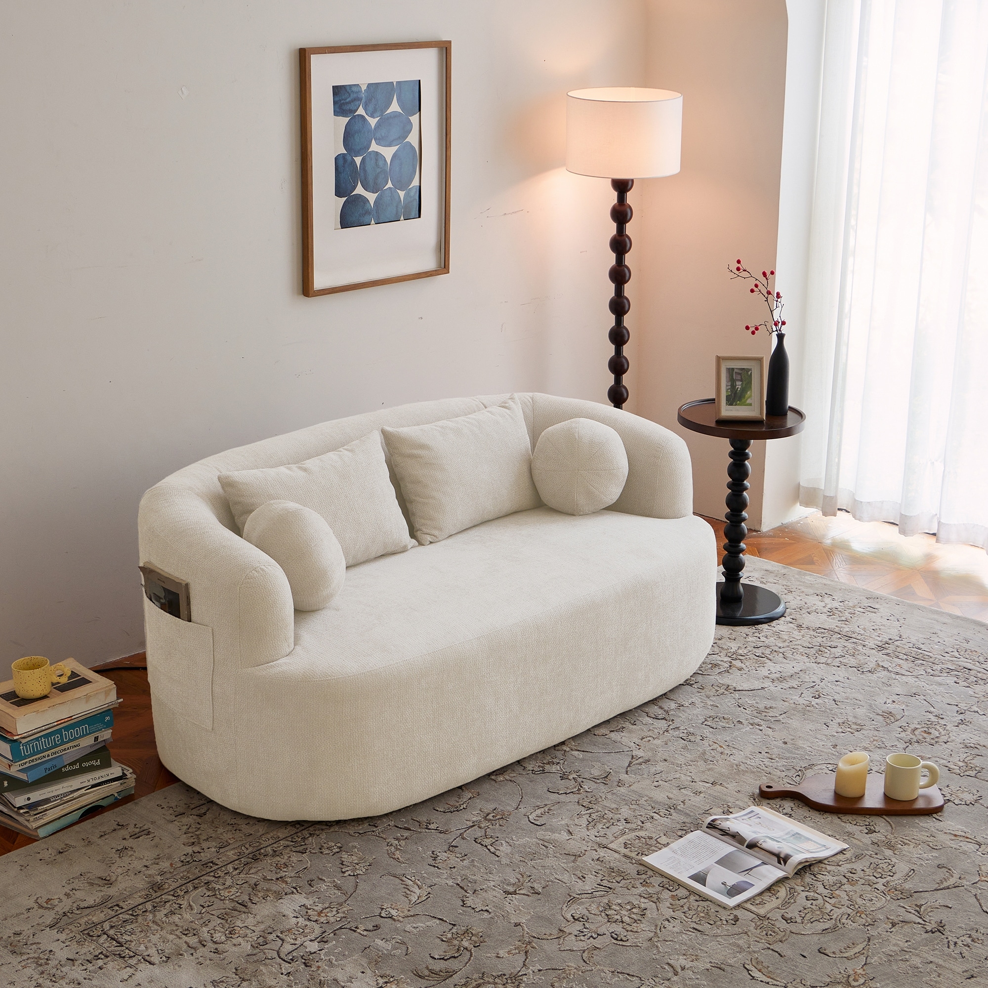 Curved Cloud Accent Sofa Deep Seat Boneless Loveseat Lounge w/4 Pillow