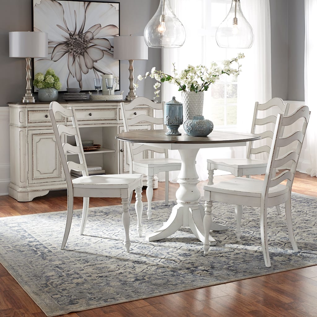Magnolia Manor Antique White Weathered Bark 5 Piece Drop Leaf Set