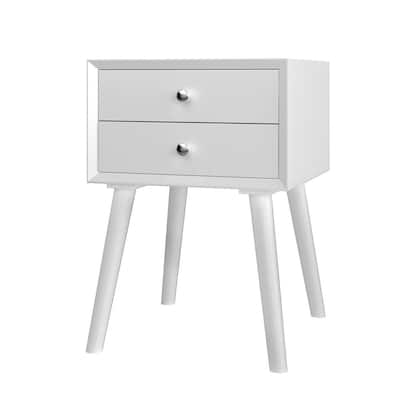 Wooden Nightstand Mid-Century End Side Table with 2 Storage Drawers-White - 16" L x 16" W x 23.5" H