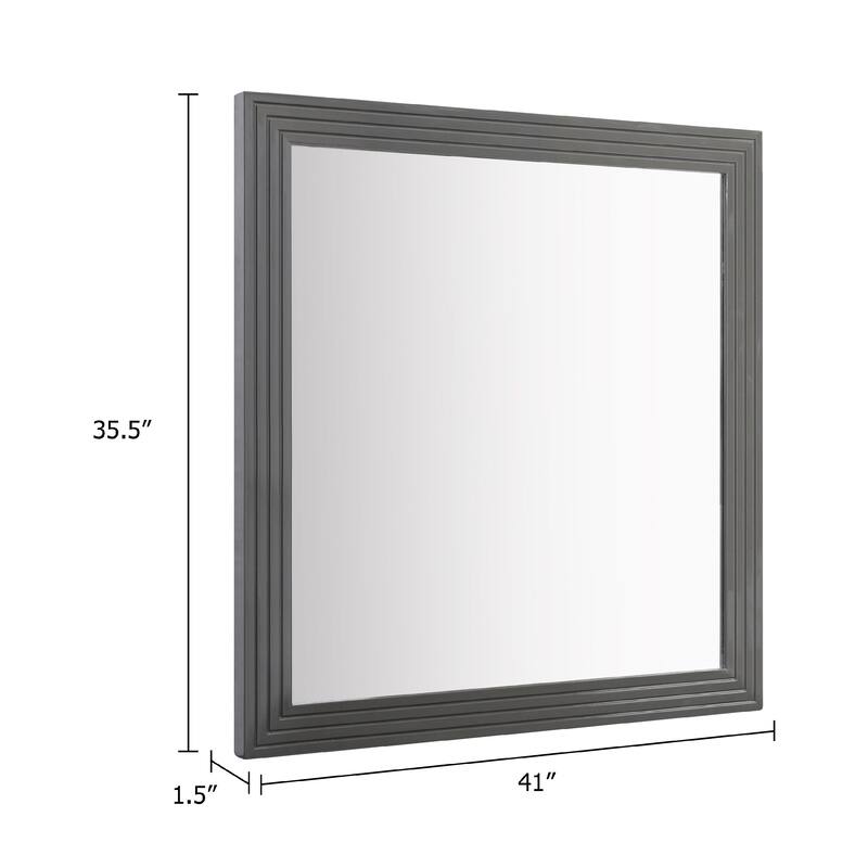 Cid Resu Dresser Mirror, Gray Slatted Frame, 41 Inch, Engineered Wood