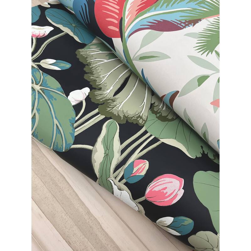 York Wallcoverings Lotus Pond Black & Pink Wallpaper