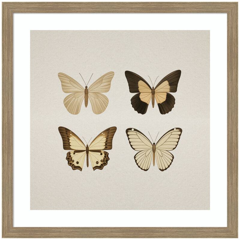 Kate and Laurel Framed Art Vintage Style Butterflies in Neutral Tones by The Creative Bunch Studio - 26x26 - Brown